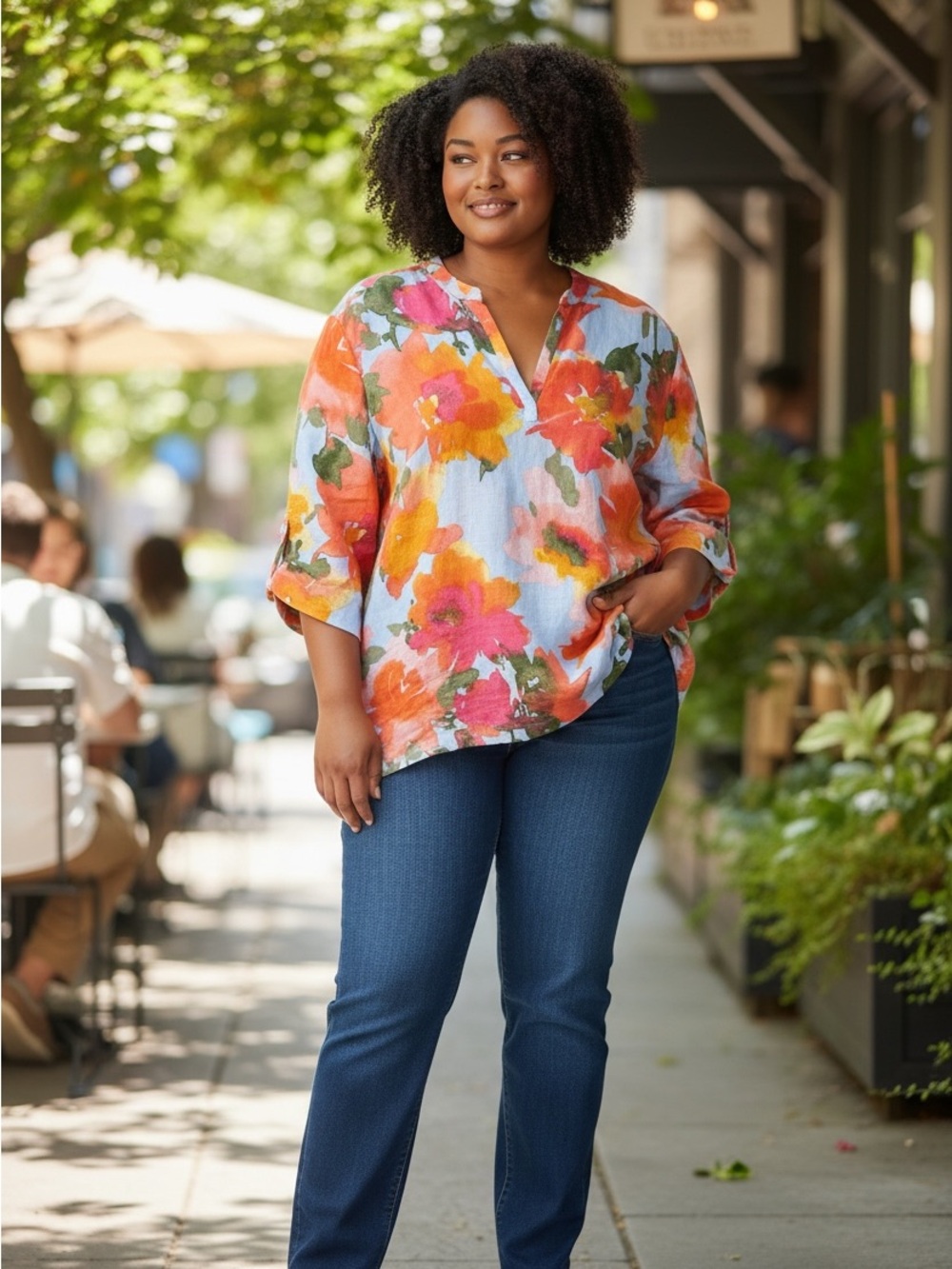 JOIE Light Blue Floral 100% linen Linen Tunic Top over size - Picture 1 of 12